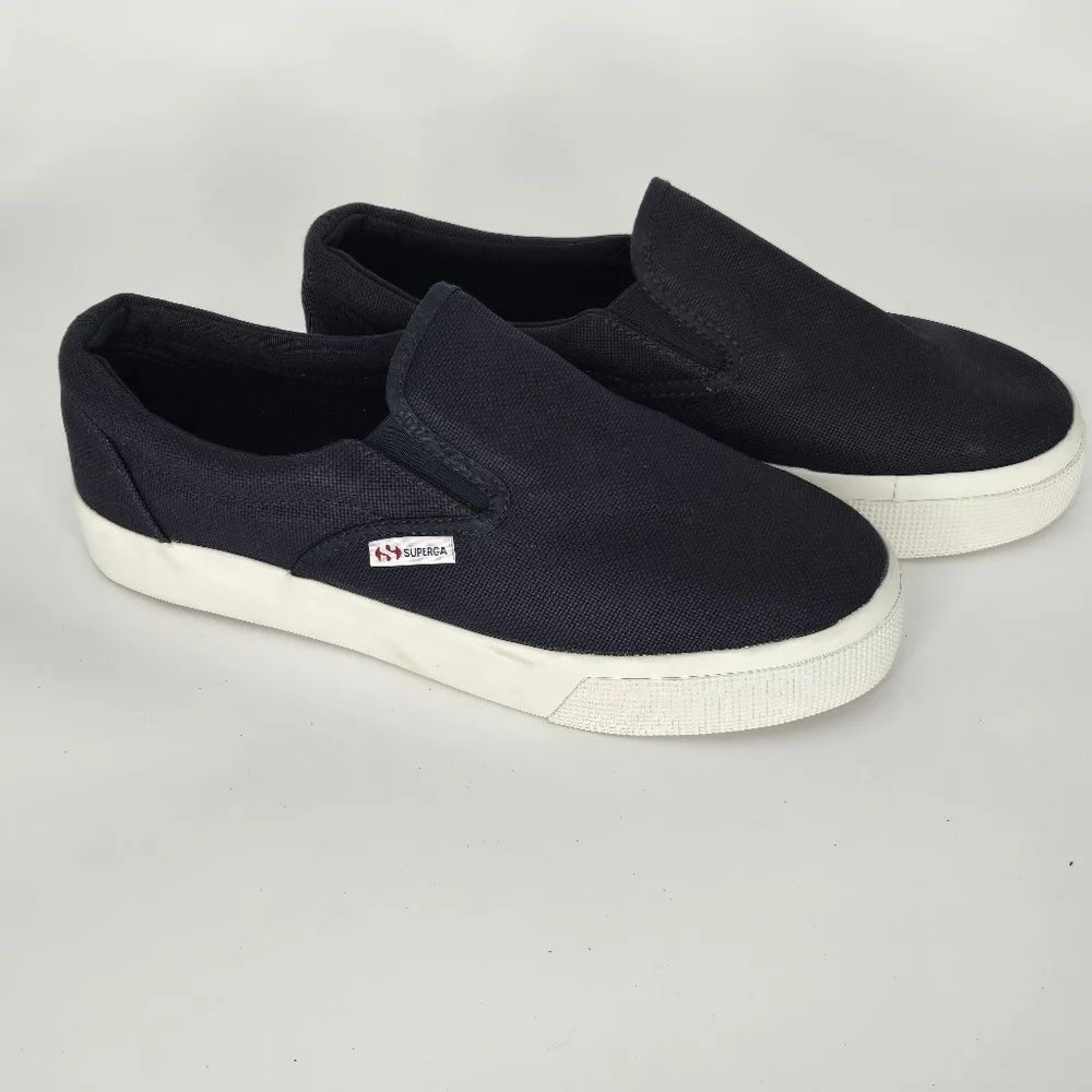 Superga 2306 Cotu slip on sneaker Navy Canvas white rubber Platform women size 9